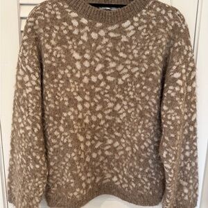 Mango Fuzzy Knit Leopard Sweater - Taupe and Cream